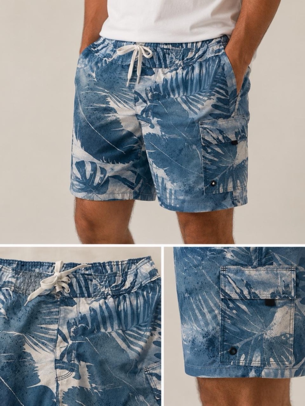 US Apparel Men's Blue Tropical Print Swim Shorts